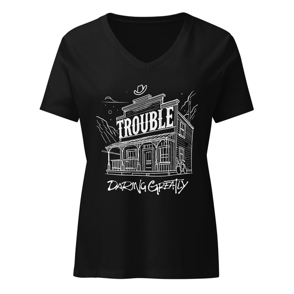 TROUBLE Women’s v-neck t-shirt (BLACK)